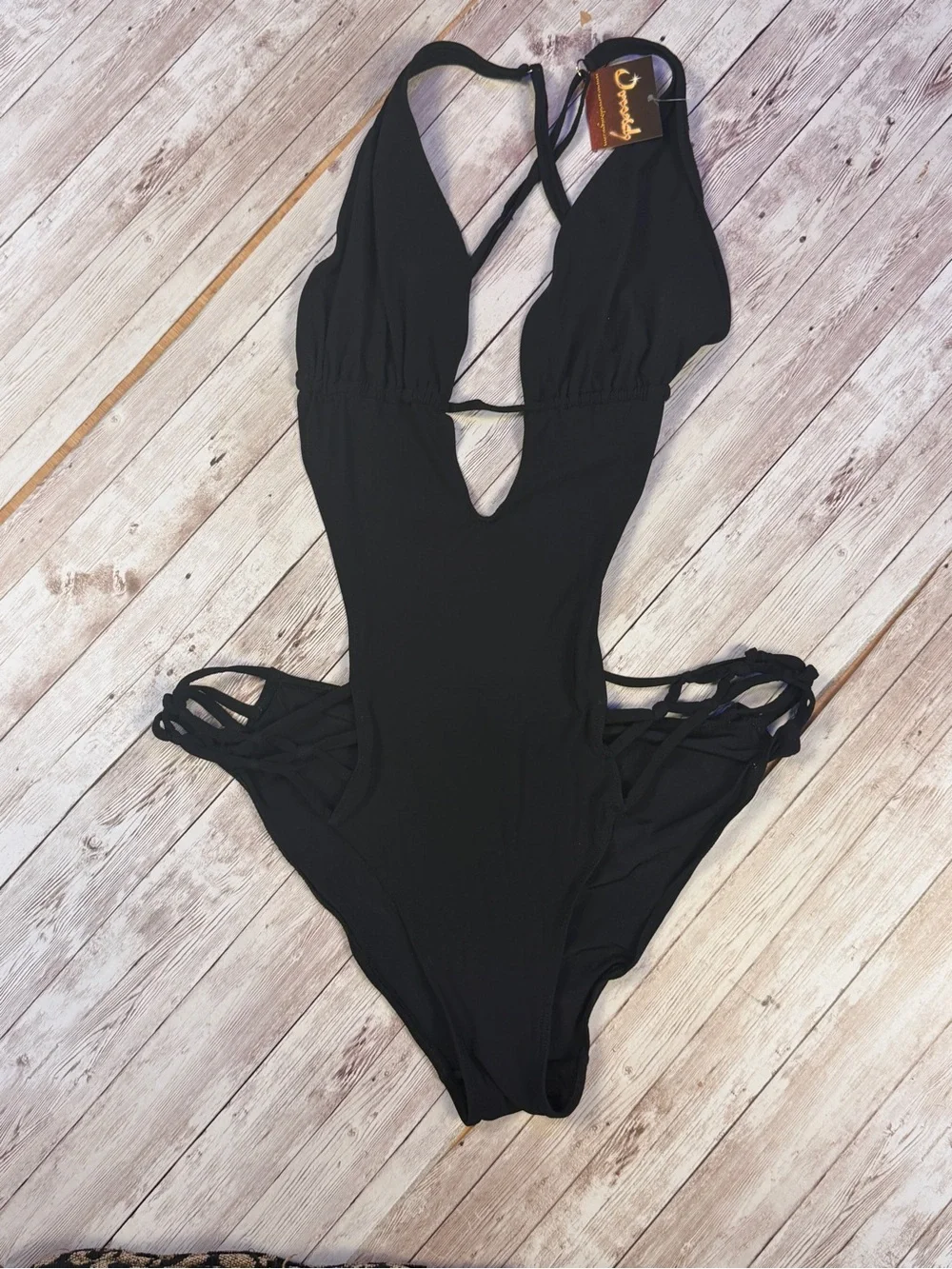 Black Kids One-Piece Swimsuit with Strappy Sides